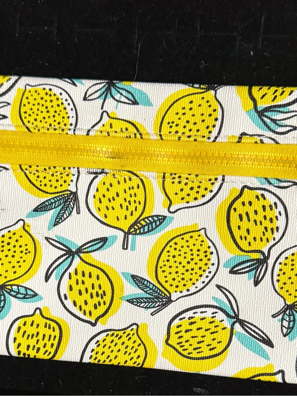 ipsy Lemon Print Cosmetic Bag in Yellow, White, Teal, Black